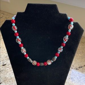 Floral print bead necklace